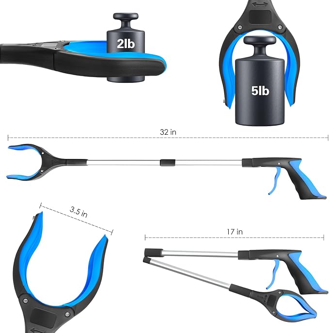 32" Grabber Reacher Tool, 1-Pack Foldable Reacher Grabber Pickup Tool with 360° Anti-Slip Rotating Jaw & Magnet, Mobility Aid Reaching Assist Tool for Trash Pick Up, Lightweight Grabber Tool