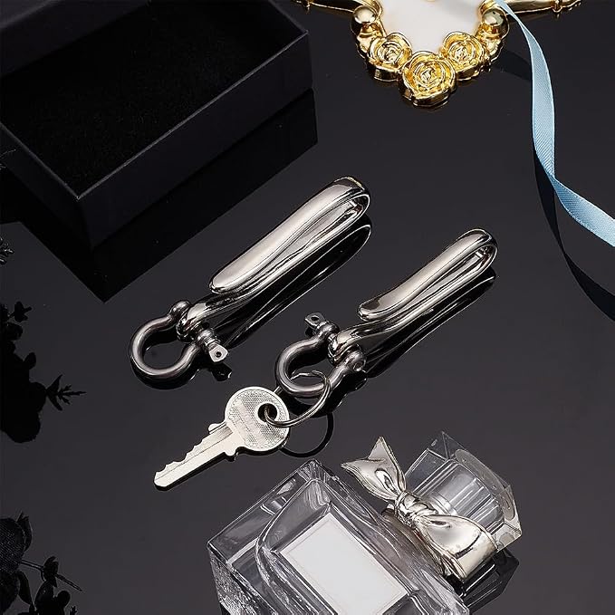 PandaHall Fish Hook Keychain - Brass U Shape Key Hook Belt Keyring with Key Shackle Heavy Duty Car Keychain for Men Women Wallet Chain Purse Accessory