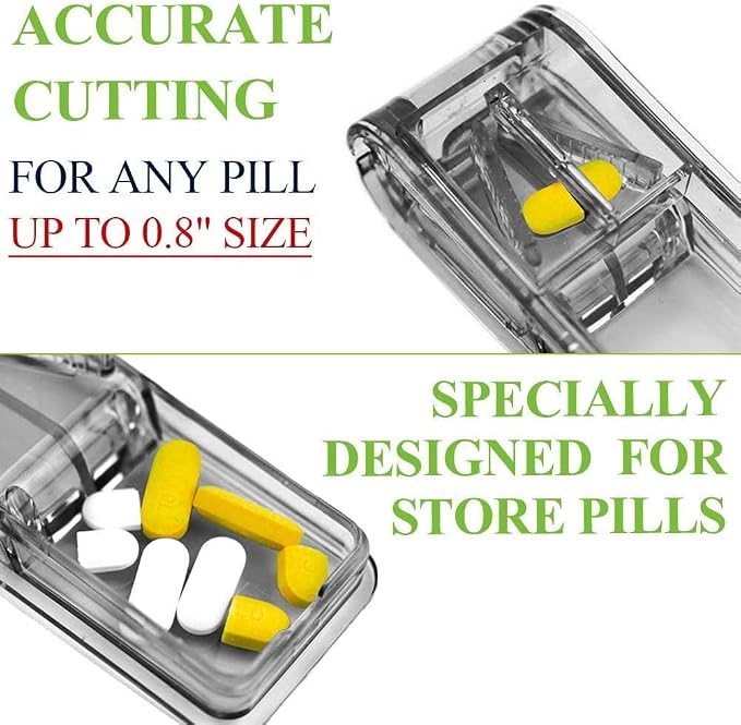 JohnBee Pill Cutter for Small or Large Pills (Dark Grey) | Designed in The USA, Cuts Vitamins, Features Storage, Brush & Waterproof Keychain Pill Holder