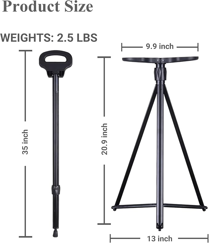 Cane with Seat Foldable Chair Cane,Walking Stick Cane, Folding Walking Cane for Men & Women with Travel Bag and 2 Base Canes and Cushion for Outdoor Hiking