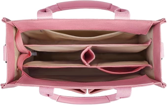 FIORETTO Canvas Tote Bag for Women with Zipper Closure & Individual Compartments for Work College for Teacher & Nurse