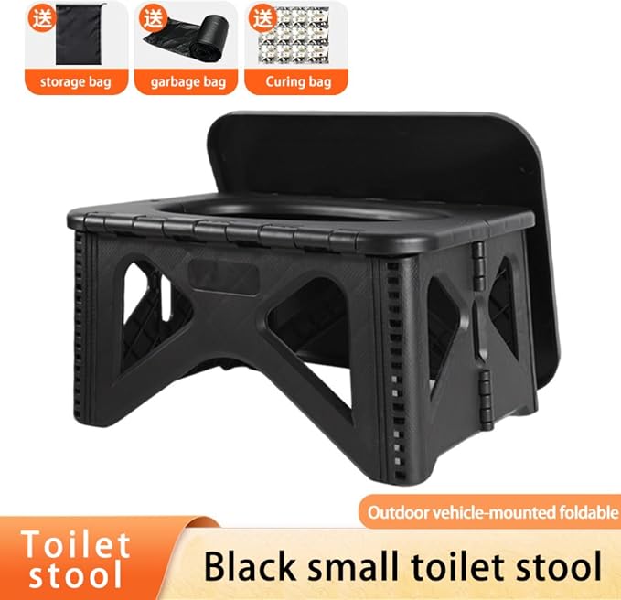 Adult portable camping toilet with cover folding travel bedpan compact and portable for cars hiking beaches RVs trucks and outdoor adventures. (Square shape)