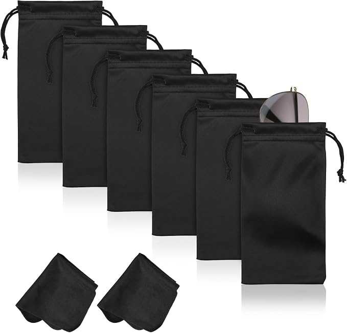 6 Pcs Premium Microfiber Sunglasses Pouch Bag, Glasses Case Soft Multicolor | With 2 Cleaning Cloths, Drawstring Storage Pouch for Phone, Eyeglass Holder, Eyewear