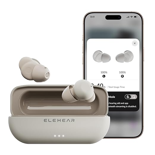 ELEHEAR Delight Bluetooth OTC Hearing Aids for Seniors, Sand White | Bluetooth 5.3, AI Noise Cancellation & App Control, Superior Sound Quality, Comfortable & Discreet Design for Adults