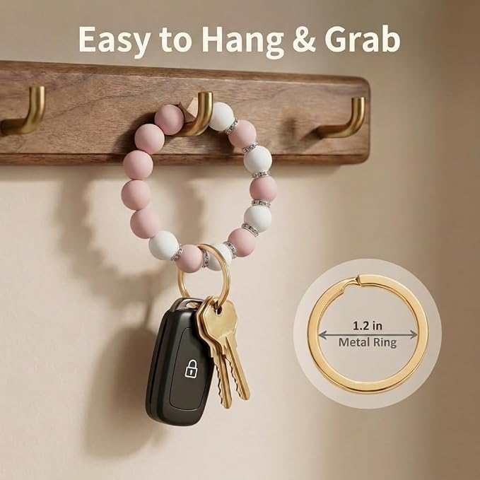BIHRTC Key Ring Bracelet Car Keychain Holder Wristlet Silicone Women Beaded Bangle Chains
