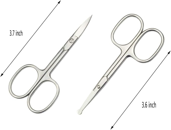Eyebrow and Nose Hair Scissors, 3.7” Stainless Steel Professional Facial Nose Hair Trimmer Scissors for Women and Lace Wigs 2 Pieces