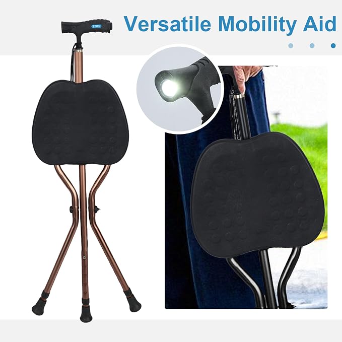 Folding Cane Seat, Hold 440 lbs Folding Canes with Seat Walking Stick Height Adjustment Cane Seat Capacity Frosted Handle with Crutches Stool