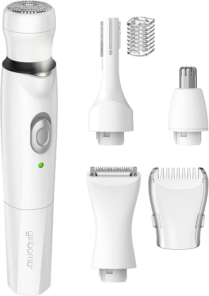 Conair Girlbomb All-in-One Face and Body Trimmer | Rechargeable Wet/Dry Shaver with 4 Attachments for Face, Nose, Brows, and Body, White, GBLT86L