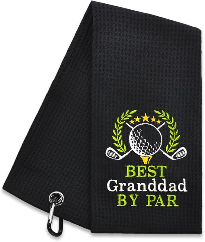 Hafhue Best Granddad by Par Embroidered Golf Towel, Grandpa Golf Towel, Golfer Accessories for Men, Golfer Gifts for Grandfather Dad, Birthday for Grandfather Golfs Fan, Retirement Gift for Granddad