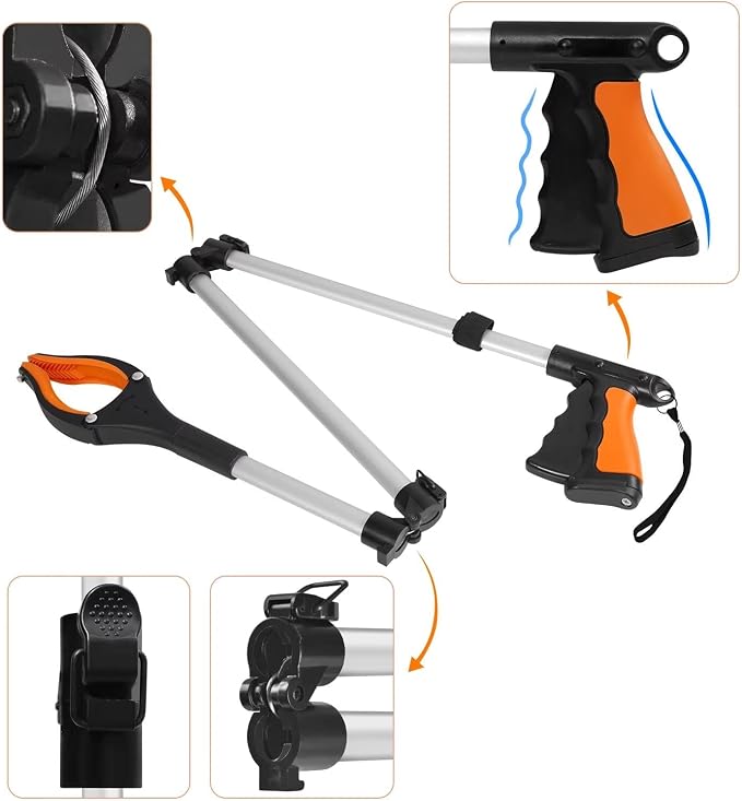 43" Extra Long Grabber Tool, Foldable Grabbers for Elderly Grab It Reaching Tool with Rotating Jaw +Magnets, 4" Wide Claw Opening Reacher Grabber Pickup Tool, Grabber Reacher Tool Heavy Duty | Rotating Jaw+Magnets, Mobility Aid Reaching Tool for Senior...