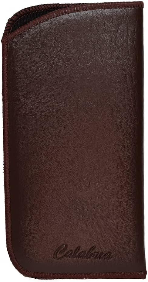Calabria Slim Faux Leather Eyeglass Case Soft Slip-In Design [Brown without Clip - 1 Pack] | Compact Protective Pouch | Soft Case for Glasses | Lightweight Sunglass Storage