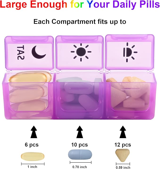 Weekly Pill Boxes and Organizer Travel Pill Case 7 Day 3 Times A Day Large Compartments Medication Reminder Daily Pill Container for Fish Oil Vitamins Capsules and Supplements, Gray