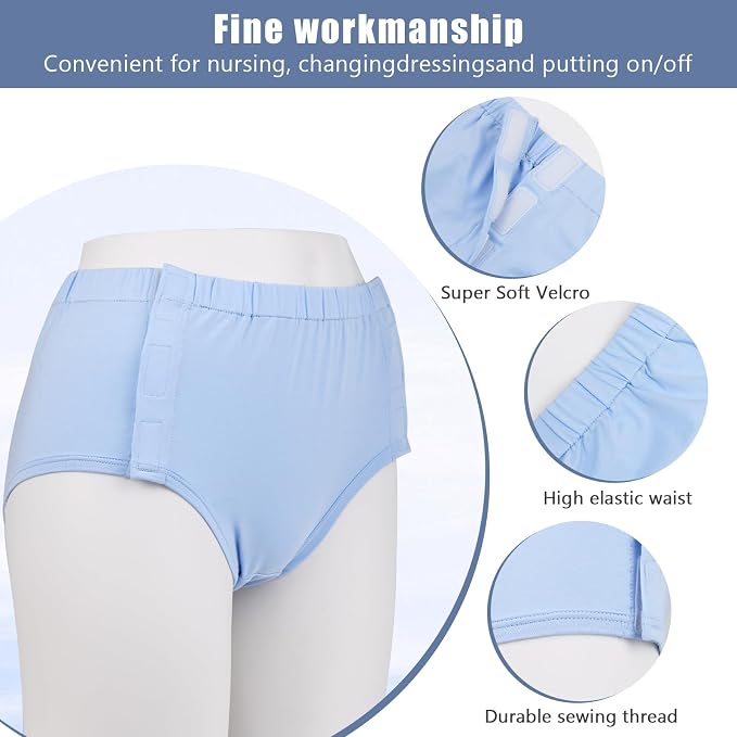 Comfortable Adaptive Underwear - Hospital-Ready Undergarments for Elderly Women with Easy Closure and Elastic Design, Ideal for Post-Surgery and Incontinence Care (Blue, XX-Large)
