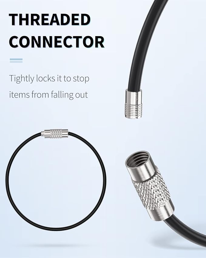 Uniclife 4 Inch Wire Keychain Cable Heavy Duty Stainless Steel Key Ring | Large Holder for Luggage Tag Keeper Travel, 1.8 mm Braided, 4.8 Inch Length, 1.6 Diameter, 80 lbs Hold, Corrosion Resistant