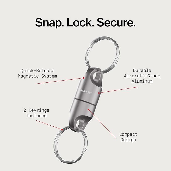 KeySmart MagConnect Magnetic Key Holder for Purse, Key Chains for Car Keys - Detachable Key Ring Quick Release Keychain