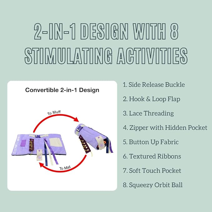 Modaliv 2-in-1 Sensory Fidget Blanket & Calming Muff, Lilac | Alzheimer's & Dementia Activity Mat for Adults, Anxiety Relief, Therapeutic Tactile Sensory Engagement