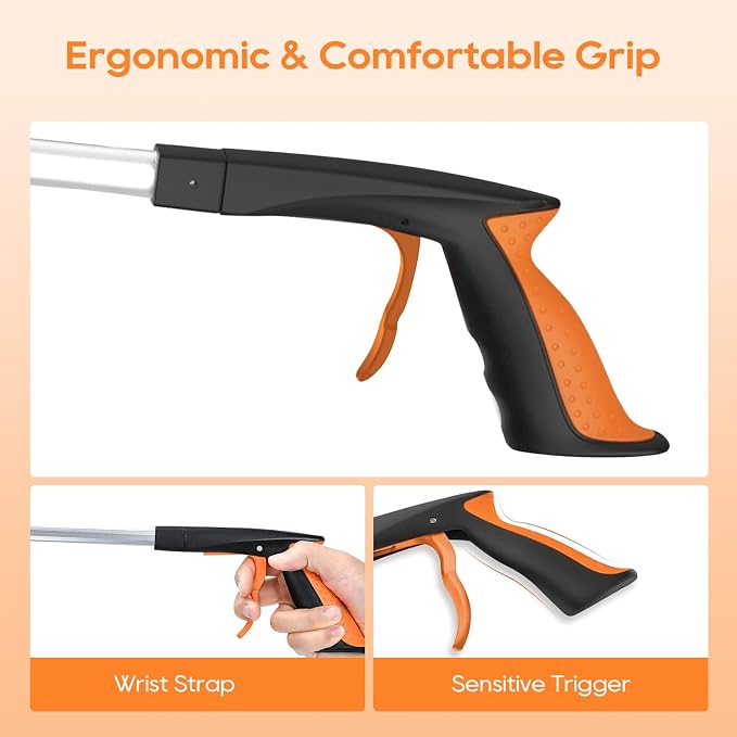 2-Pack 43" Extra Long Heavy Duty Grabber Reacher Tool, Foldable with 360° Rotating Jaw, Magnetic Tip, Ergonomic Grip, Wide Claw for Trash Pickup, Gardening & Reaching High Shelves – Ideal for Seniors
