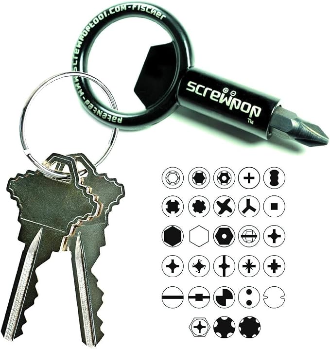 Screwpop Screwdriver Universal Magnetic Bit Holder for Keychain | Carabiner Multi-Tool Bottle Opener (Includes Removable Double-Sided Phillips and Flathead Bit)
