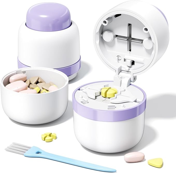 Pill Cutter 1/4 – Adjustable Cutter for Tiny to Large Tablets, Dual Blade Design for Accurate Quarter Cutting, Built-in Box, Senior-Friendly, Travel Use