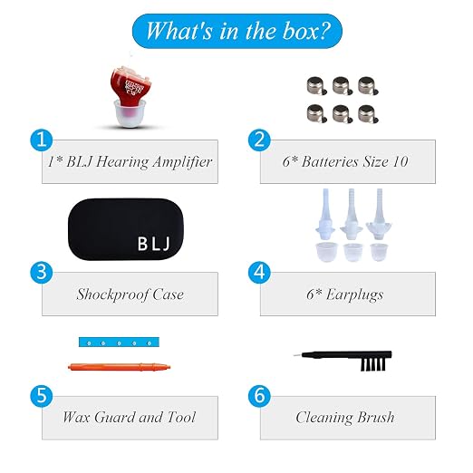 BLJ Hearing Aid for Seniors and Adults with Noise Reduction and Feedback Cancellation ITC Hearing Amplifier, 7 Batteries and 9 Ear Domes (Right Ear)