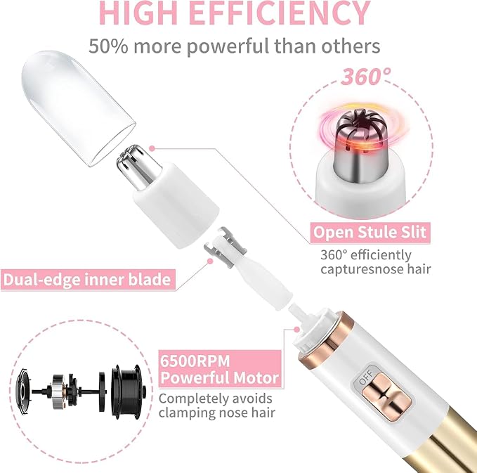 NUMIFUN Ear and Nose Hair Trimmer for Women Nose Hair Clipper Professional Painless Noses Trimmer Ladies Eyebrow and Facial Hair Trimmer, Waterproof Dual Edge Blades for Easy Cleansing