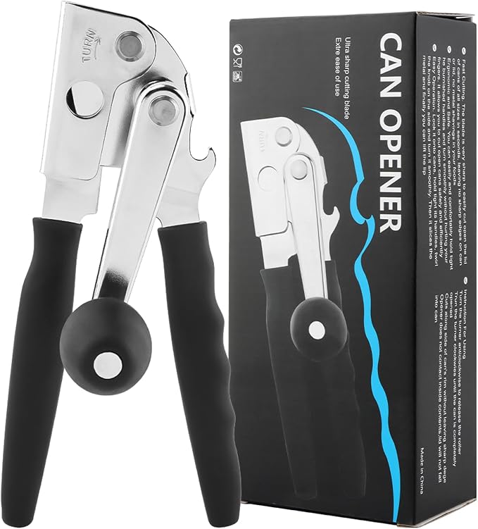 Commercial Can Opener, Handheld Can Opener Easy for Big Cans, Manual Heavy Duty Crank Jar Openers, Folding Hand Crank Bottle Openers With Comfortable Long Handles for Seniors(COLOR:Black)