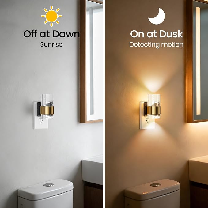Night Lights Plug into Wall, Dimmable LED Night Light [2-Pack], Acrylic Dusk to Dawn Sensor Nightlight, Adjustable Wall Lights for Bathroom, Hallway, 3000K Warm White