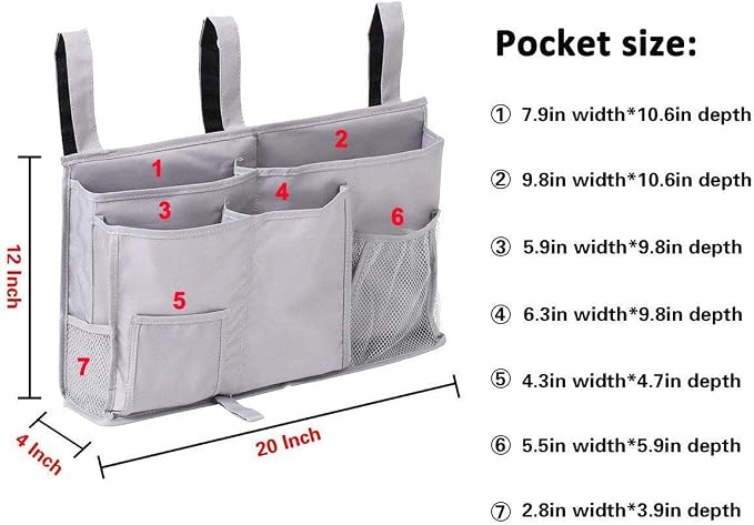 Sugaroom Bunk Bed Organizer - Bedside Storage Caddy with Pockets for College Dorm, Hospital, Baby Bed & Camp (Grey)