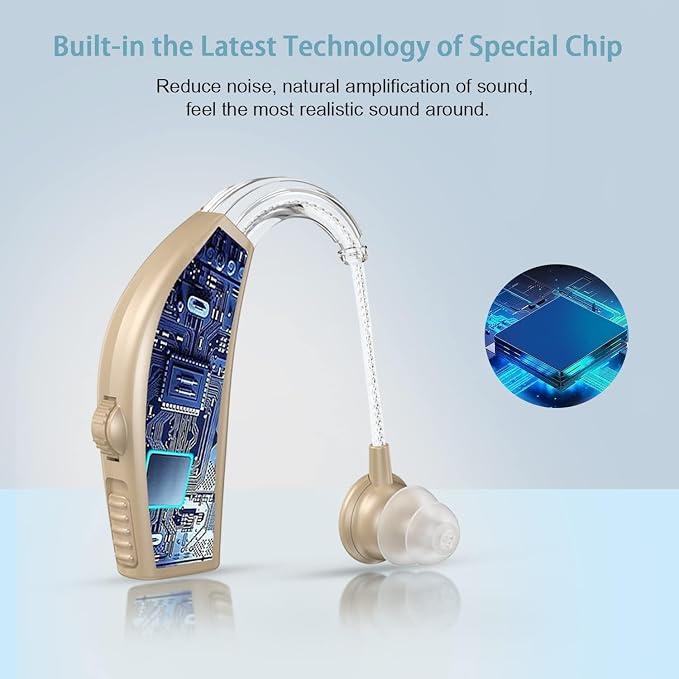 Hearing Aids for Seniors with Hearing Loss, Rechargeable Hearing Amplifiers with Noise Cancelling and Volume Control for Adults Women Men, Behind-The-Ear Hearing Aid
