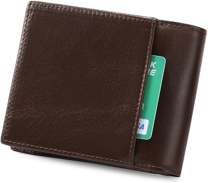 GOIACII Mens Wallet Large Capacity Genuine Leather RFID Blocking Bifold Wallets for Men with ID Window and 15 Card Slots
