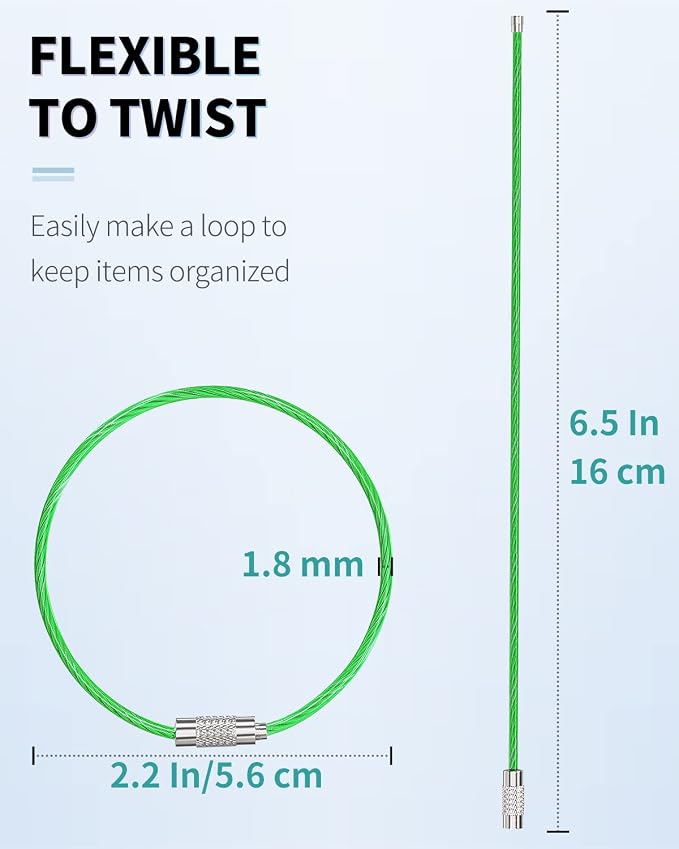 Uniclife 4 Inch Wire Keychain Cable Heavy Duty Stainless Steel Key Ring | Large Holder for Luggage Tag Keeper Travel, 1.8 mm Braided, 4.8 Inch Length, 1.6 Diameter, 80 lbs Hold, Corrosion Resistant