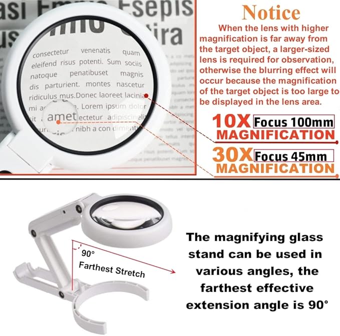 Magnifying Glass with Light and Stand, Foldable Handheld Large Magnifying Glass, Dual Brightness LED Illuminated Lighted Magnifier for Macular Degeneration, Seniors Reading, Close Work, Coins, Jewelry