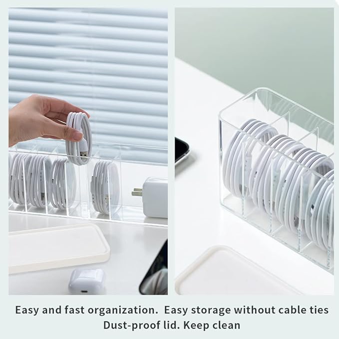 Charger Cable Cord Storage Organizer Box - Easy Storage Without Cable Ties - 3 Pack With Lid