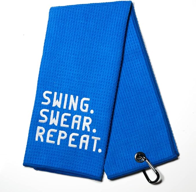 DYJYBMY Swing Swear Repeat Blue Golf Towel with Clip, Funny Golf Accessories for Men Women, Father's Day Birthday Appreciation Gifts for Grandpa Dad Uncle Husband, Retirement Golfing Gifts for Family