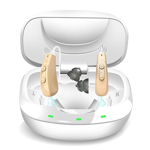 Hearing Aids for Seniors Rechargeable, OTC Behind-The-Ear BTE Ear Aid Buds Earbuds Not Amplifiers Adult Women Men, Sound Aides for Elderly Hearing Loss, Invisible Noise Cancelling