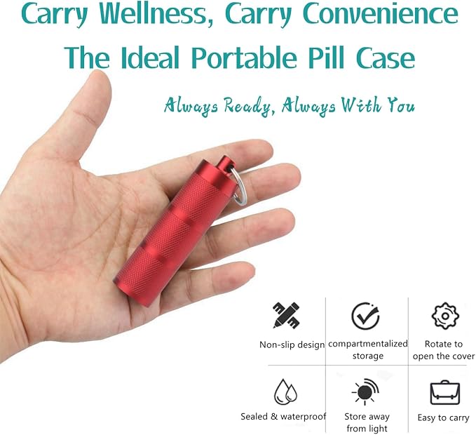 Waterproof Keychain Pill Holder - 3-Compartment, Wine Red | Anodized aluminum with a keyring. 3 detachable layers. Pocket-sized, rustproof EDC pill container