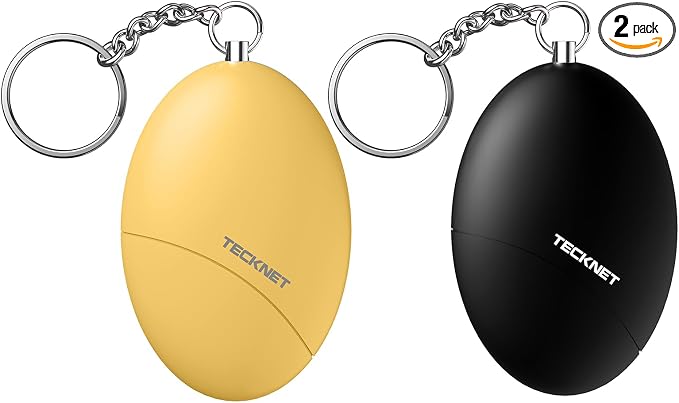TECKNET Personal Safety Alarm for Women, 2 Pack Self Defense Keychain, 140dB Personal Alarm Loud Siren Safety Keychain for Girls Kids Elderly(Yellow & Black)