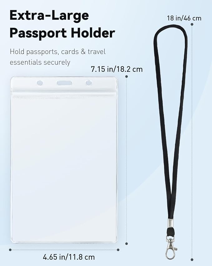 Uniclife 6 Pack Passport Holder, Clear PVC ID Badge Holder with Lanyard | Waterproof Passport Holders for Travel, Extra Large Lanyard Card Holder for Cruise & Events, 4.5" × 6.4"