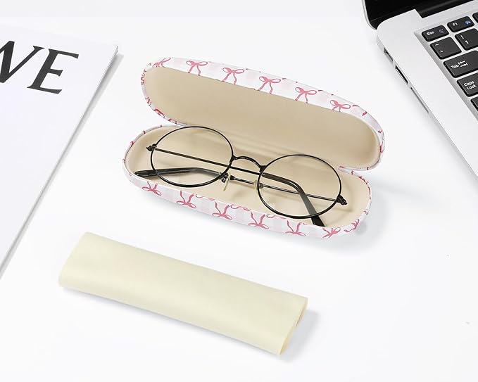 MoKo Hard Shell Eye Glasses Case, PU Leather Eyeglasses Cases with Cloth