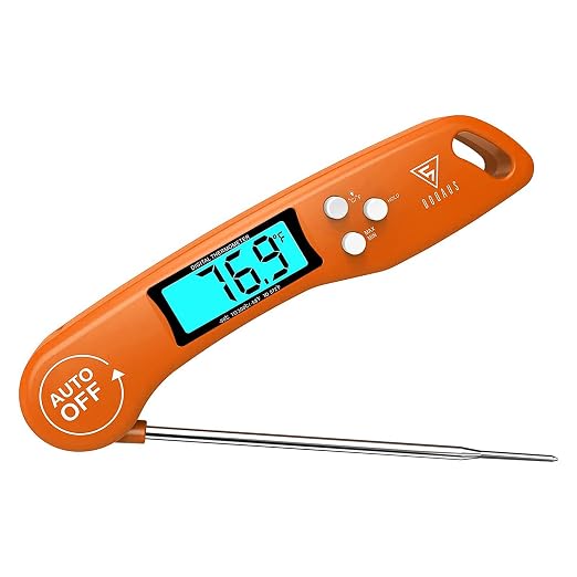 DOQAUS Digital Meat Thermometer, Instant Read Food Thermometer for Cooking | Backlit & Auto-Rotating Display, 4.6” Probe Perfect for Grilling, Baking, and BBQ Gift for Dad Men - Orange