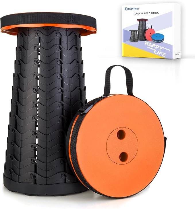Upgraded Folding Stool Lightweight Yet More Sturdy with Load Capacity 400lbs Portable Collapsible Stool for Camping Fishing Hiking BBQ (Orange)