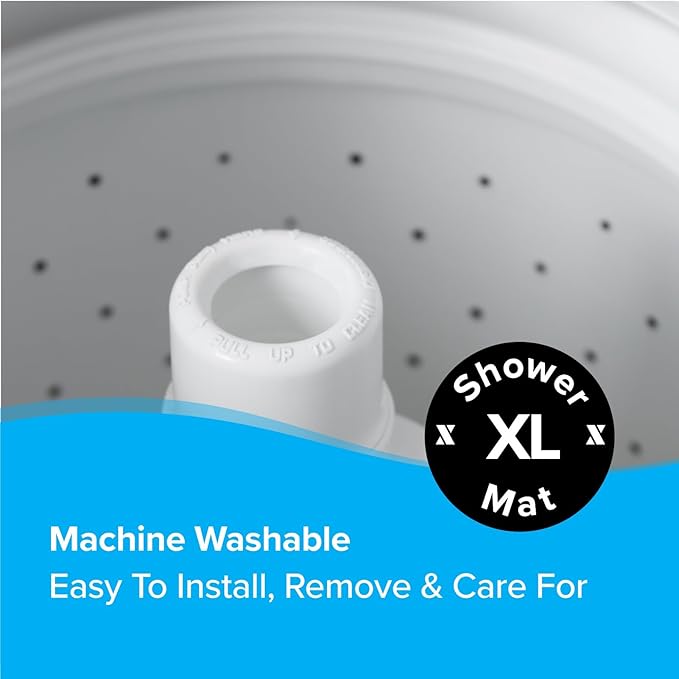 SlipX Solutions 27" Oversize Square Shower Mat, Non-Slip Mat for Elderly & Kids, 100+ Power Grip Suction Cups for Smooth Surfaces, Machine Washable, White Pearl