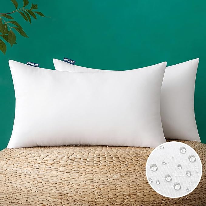 MIULEE 16x24 Inch Outdoor Pillow Inserts Set of 2, Waterproof Throw Pillows | Decorative Throw Pillows Inserts, Water-Resistant Garden Pillow Form for Patio Sofa Couch