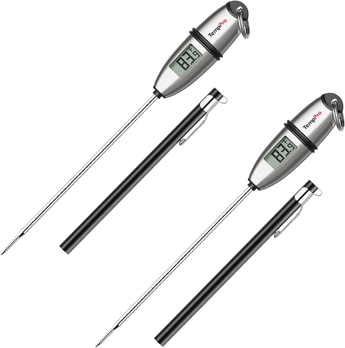 TempPro TempSwift 1 Sec Meat Thermometer Digital for Kitchen Cooking Food | 2 Pack, 5.3 inches Super Long Stainless Steel Probe, Bread Baking Sourdough Liquids Oil Frying Candy Making Accessories Gift