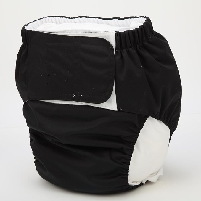 Large Teen Adult Cloth Diaper Nappy Reusable Washable for Disability Incontinence with Hook and Loop for Men (Black (Large 26in to 50in))