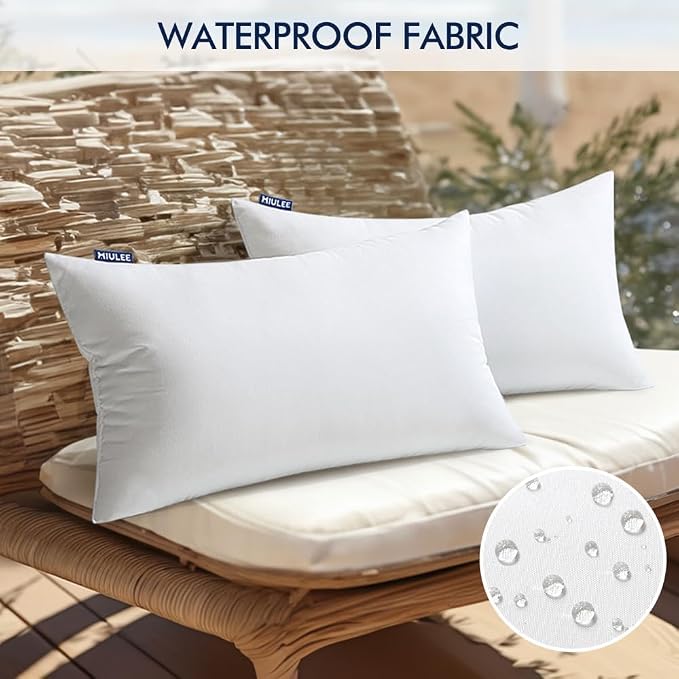 MIULEE 14x22 Inch Outdoor Pillow Inserts Set of 2, Waterproof Throw Pillows | Decorative Throw Pillows Inserts, Water-Resistant Garden Pillow Form for Patio Sofa Couch