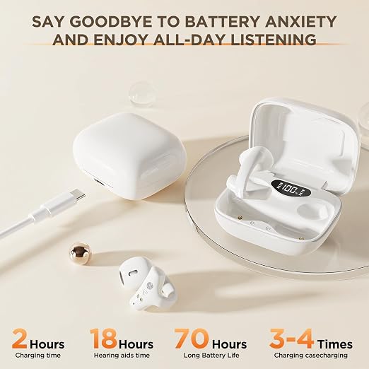 Hearing Aids for Seniors Rechargeable OTC Hearing Aids Comfortable Semi In Ear Design No Ear Blocking 16 Channel Smart Noise Reduction Whistle Suppression HD Clear Sound Digital Battery Display 70+ Hours Long Standby 5 Volume Levels Easy to Use