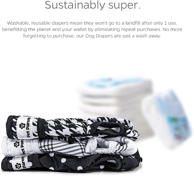 Pet Parents® Washable Dog Diapers (3pack) + Extendrs® of Durable Doggie Diapers, Premium Dog Diapers Female (Medium, Luxe)