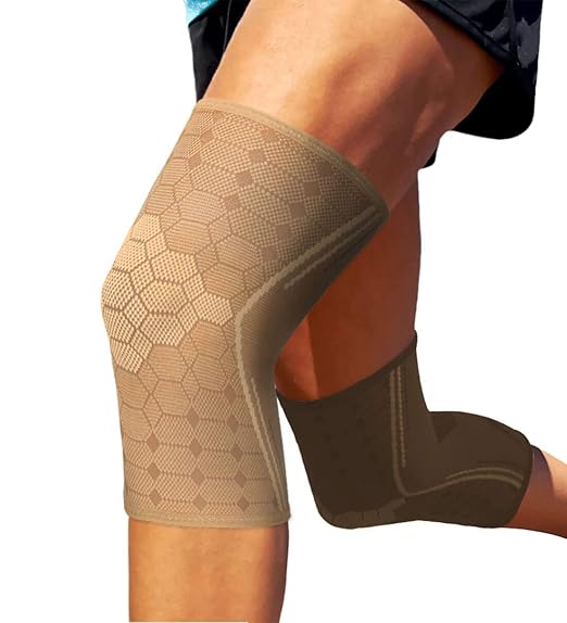 Sparthos Knee Compression Sleeves by (Pair) – Support for Sports, Running – Knee Brace for Men and Women – Elder ACL PCL Bursitis Meniscus Tear Patella - Check Size Chart (Beige-XL, 12-14½″ Knee)