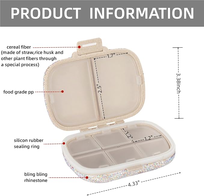 Daily Vitamin Organizer,Portable Pill Case Travel,Medicine Pill Boxes Containers Bottle,Small Pill Holder Carrier for Purse,Cute Medication Dispenser Aids(Colorful)